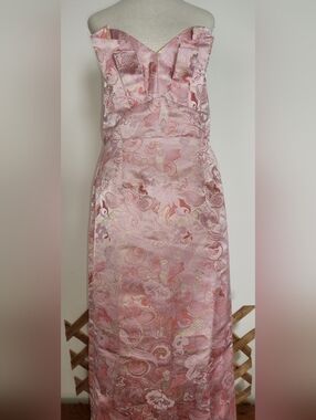 Fate Pink and Gold Floral Brocade Dress